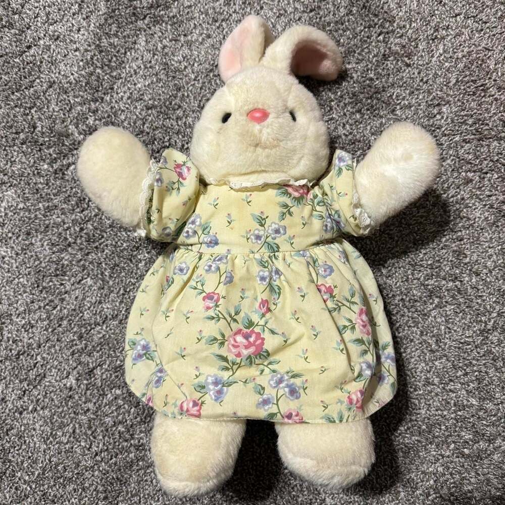 Vintage 1991 Commonwealth Easter Bunny Stuffed Animal in Floral Dress